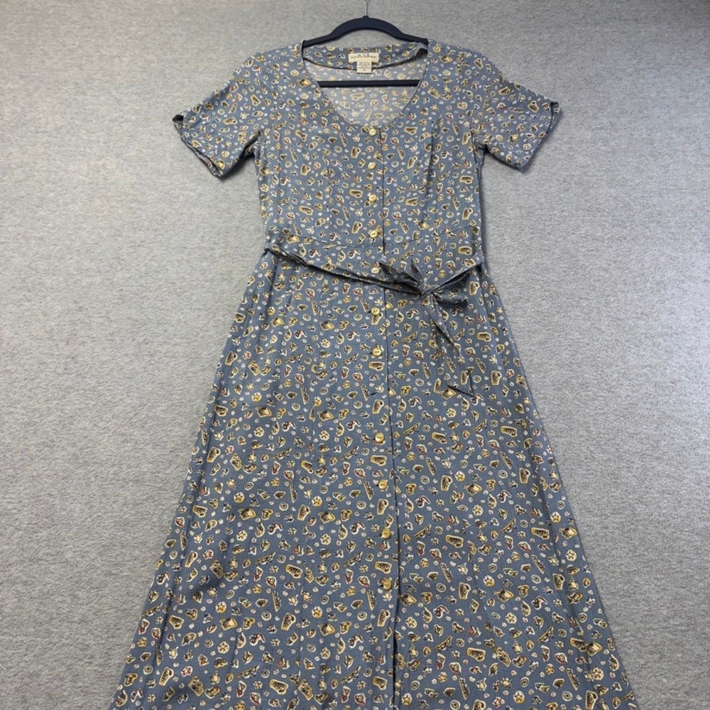 Vintage Banana Republic Midi Dress Womens XS Blue Novelty Print Rayon Western